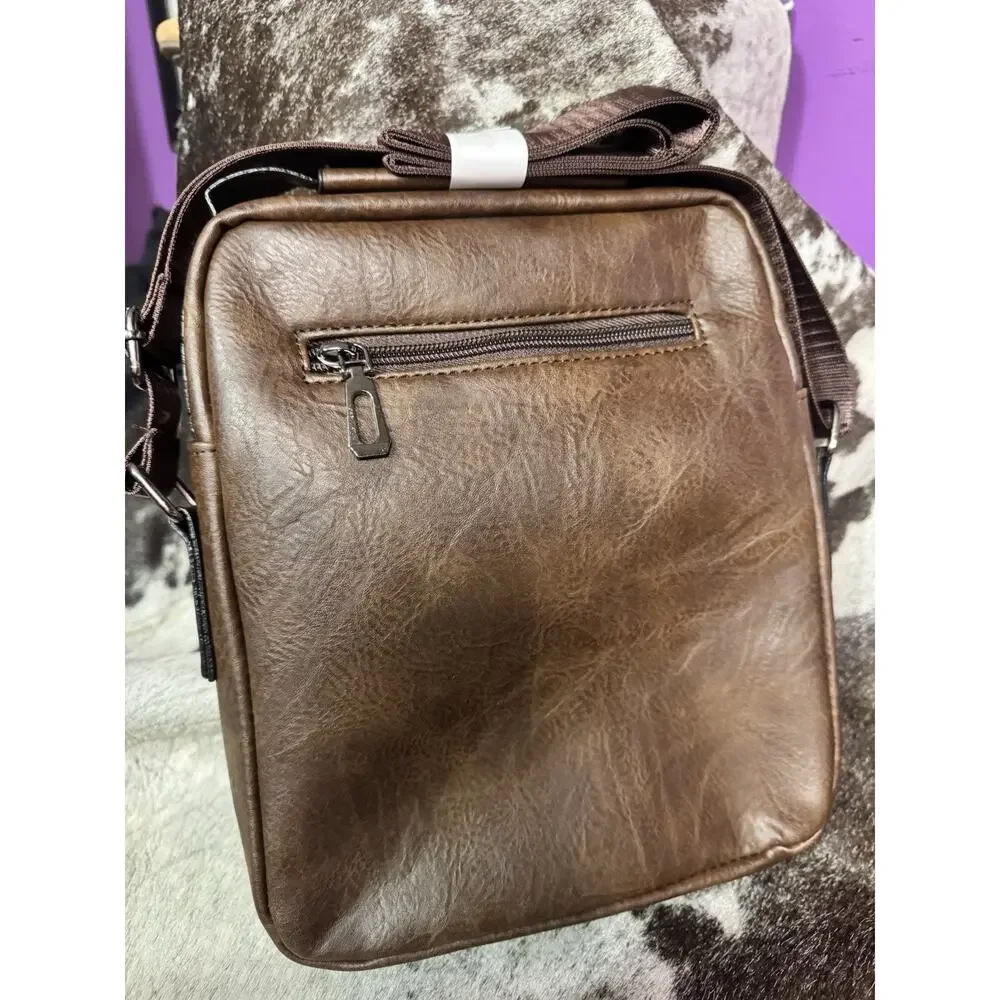 La Philipe Miami Men’s Cross Body Leather Messenger Bag Dark Brown NWT